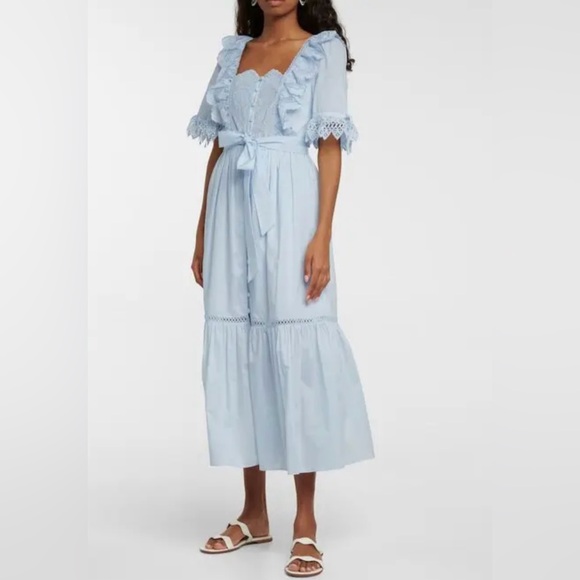 SELF-PORTRAIT 
Broderie Anglaise Cotton Midi Dress - Blue size 4 - Picture 2 of 12